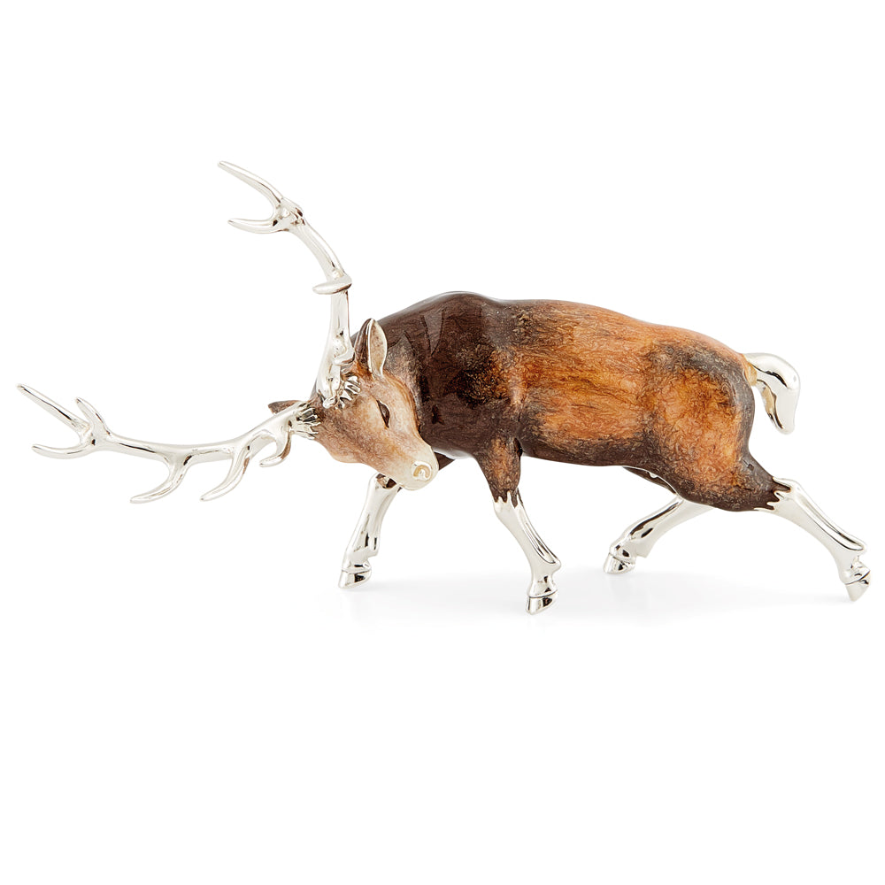 Saturno Silver & Enamel Pair of Rutting Stags