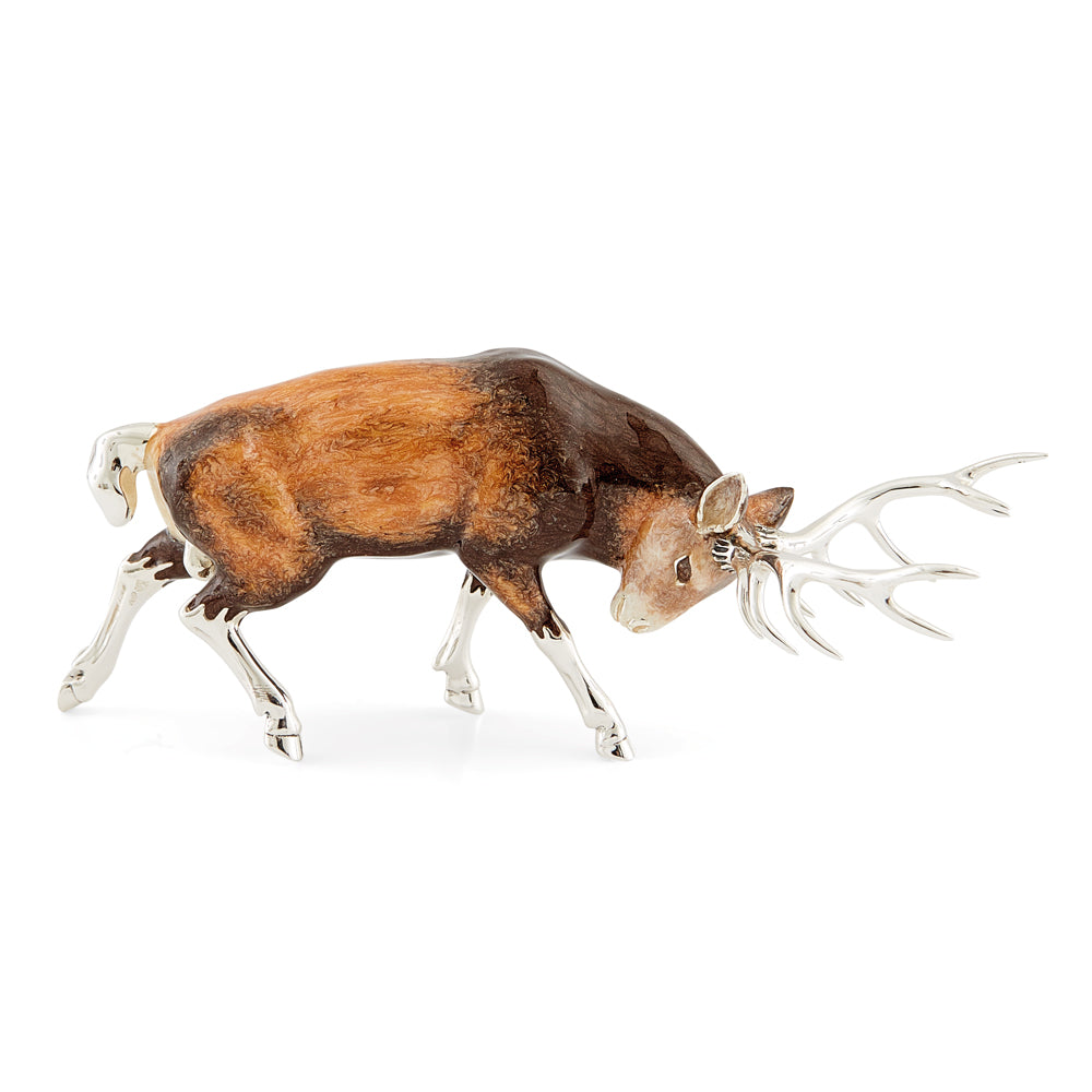 Saturno Silver & Enamel Pair of Rutting Stags