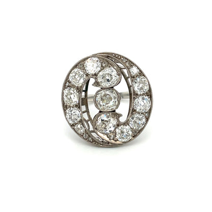 Platinum Diamond Art Deco-Style Cluster Ring