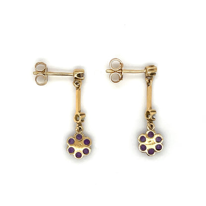18ct Yellow Gold Diamond & Amethyst Drop Earrings