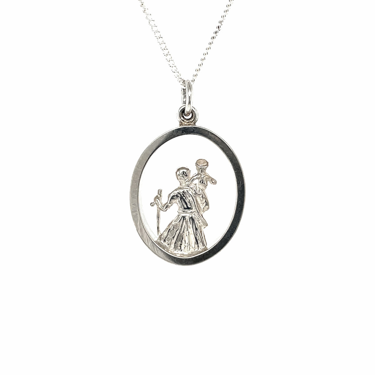 Silver St Christopher Cutaway Pendant & Chain (16-18")