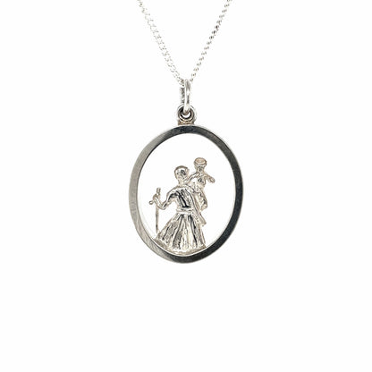 Silver St Christopher Cutaway Pendant & Chain (16-18")