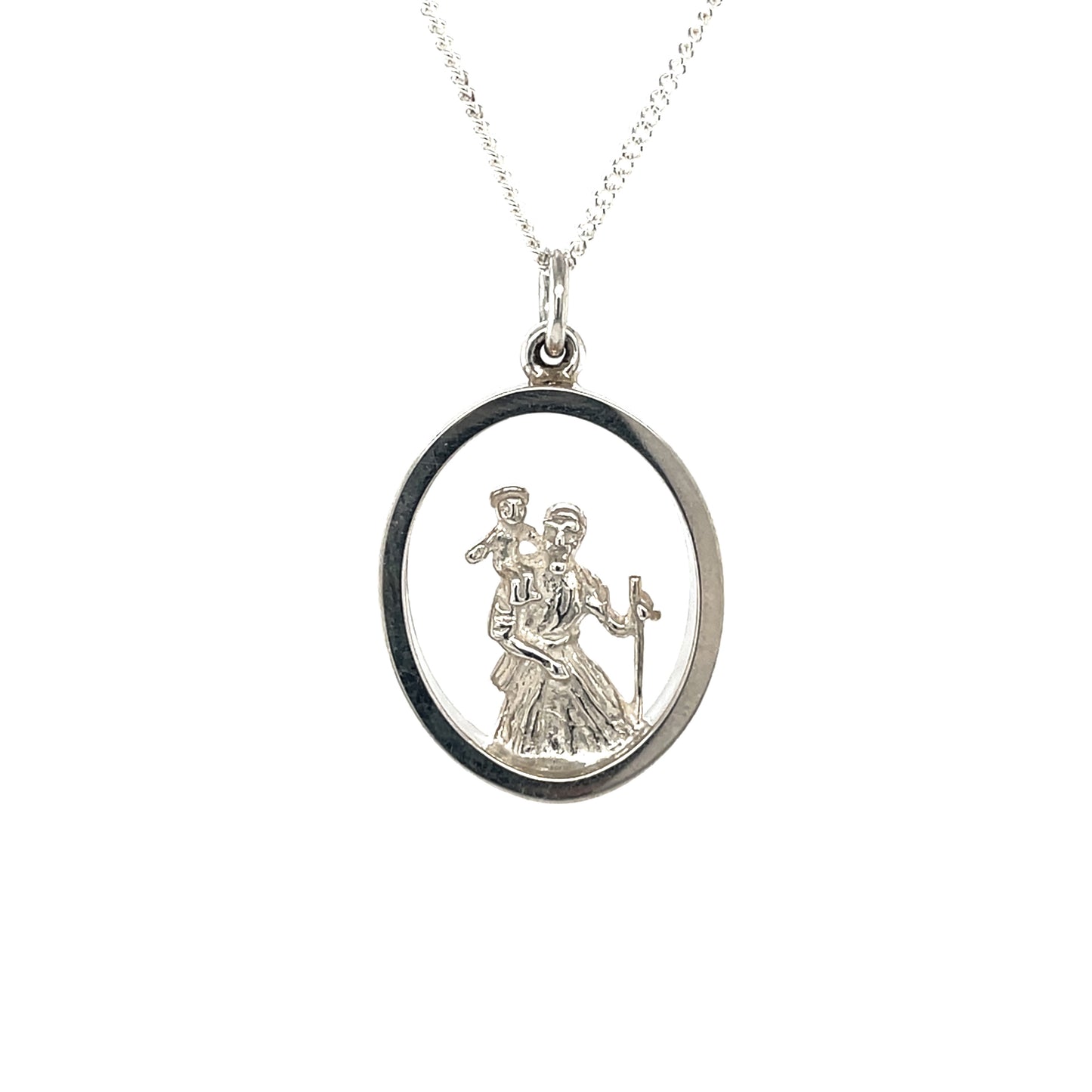 Silver St Christopher Cutaway Pendant & Chain (16-18")