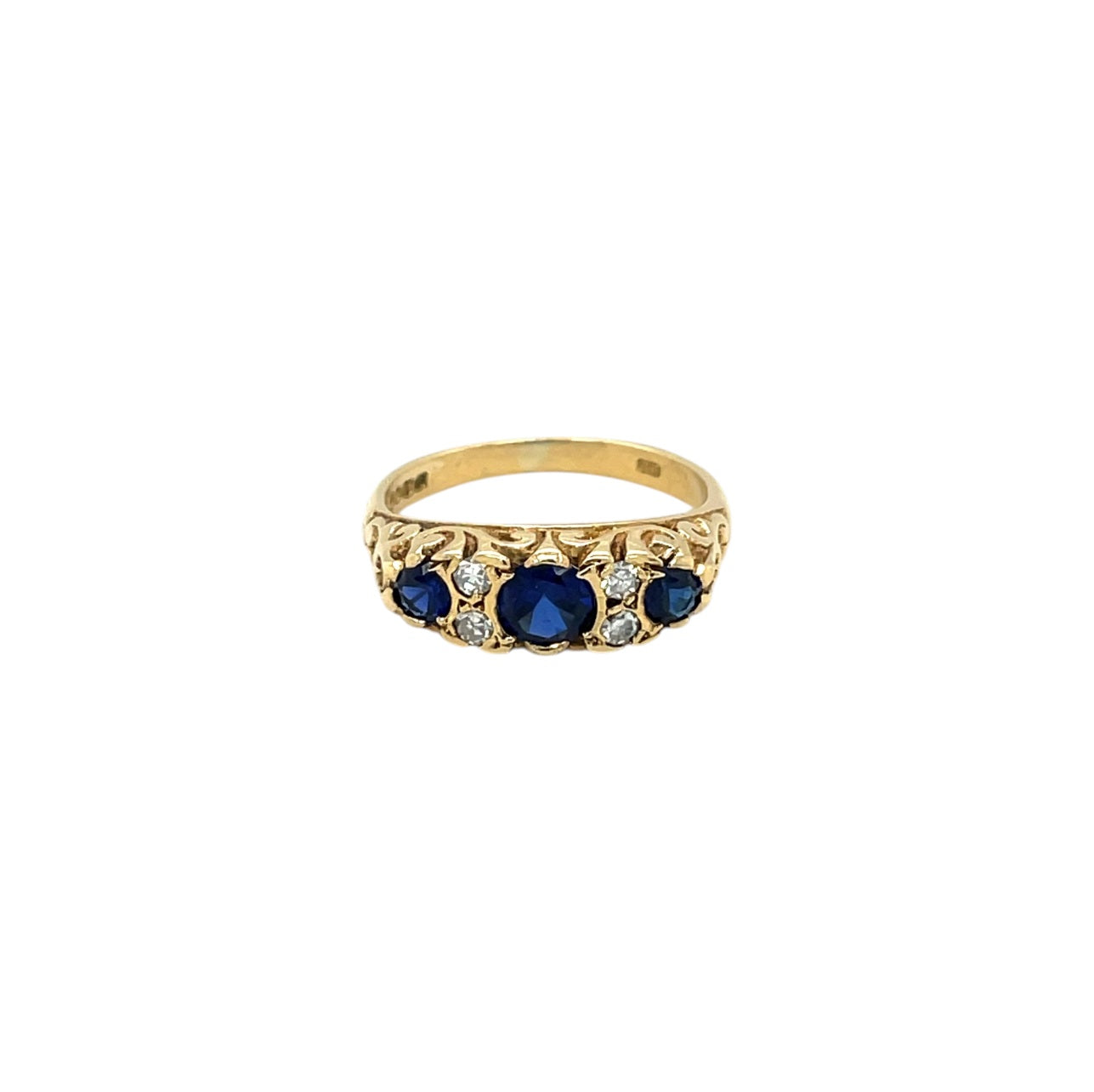 18ct Yellow Gold Carved Sapphire & Diamond Ring (J)