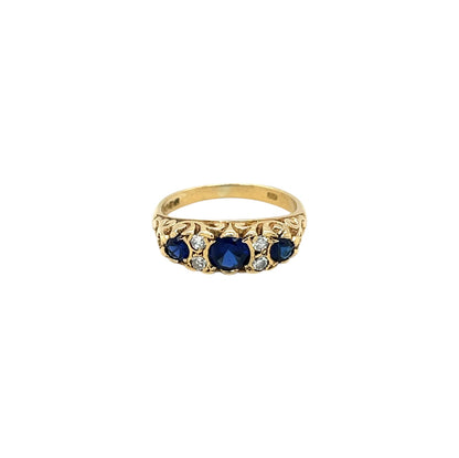 18ct Yellow Gold Carved Sapphire & Diamond Ring (J)