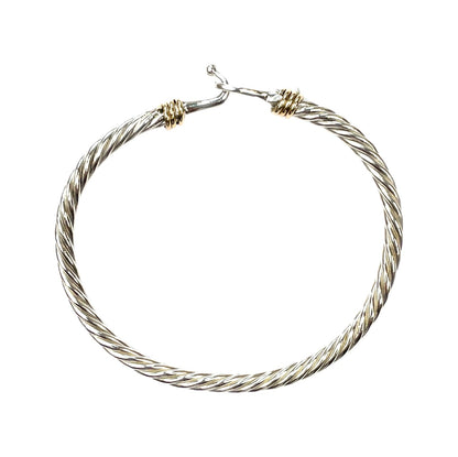 Silver and 9ct Gold Five-Wire Cable Hook Bangle