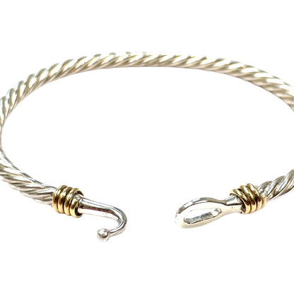 Silver and 9ct Gold Five-Wire Cable Hook Bangle