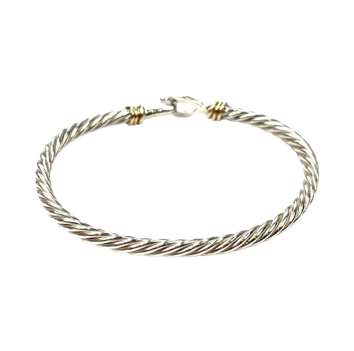 Silver and 9ct Gold Five-Wire Cable Hook Bangle