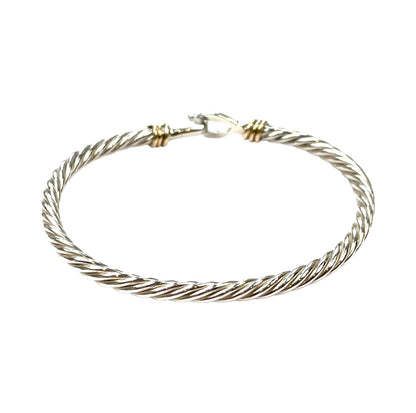 Silver and 9ct Gold Five-Wire Cable Hook Bangle