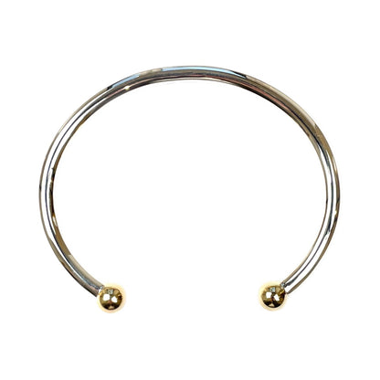 Silver & 9ct Yellow Gold Bead Ends Torque Bangle