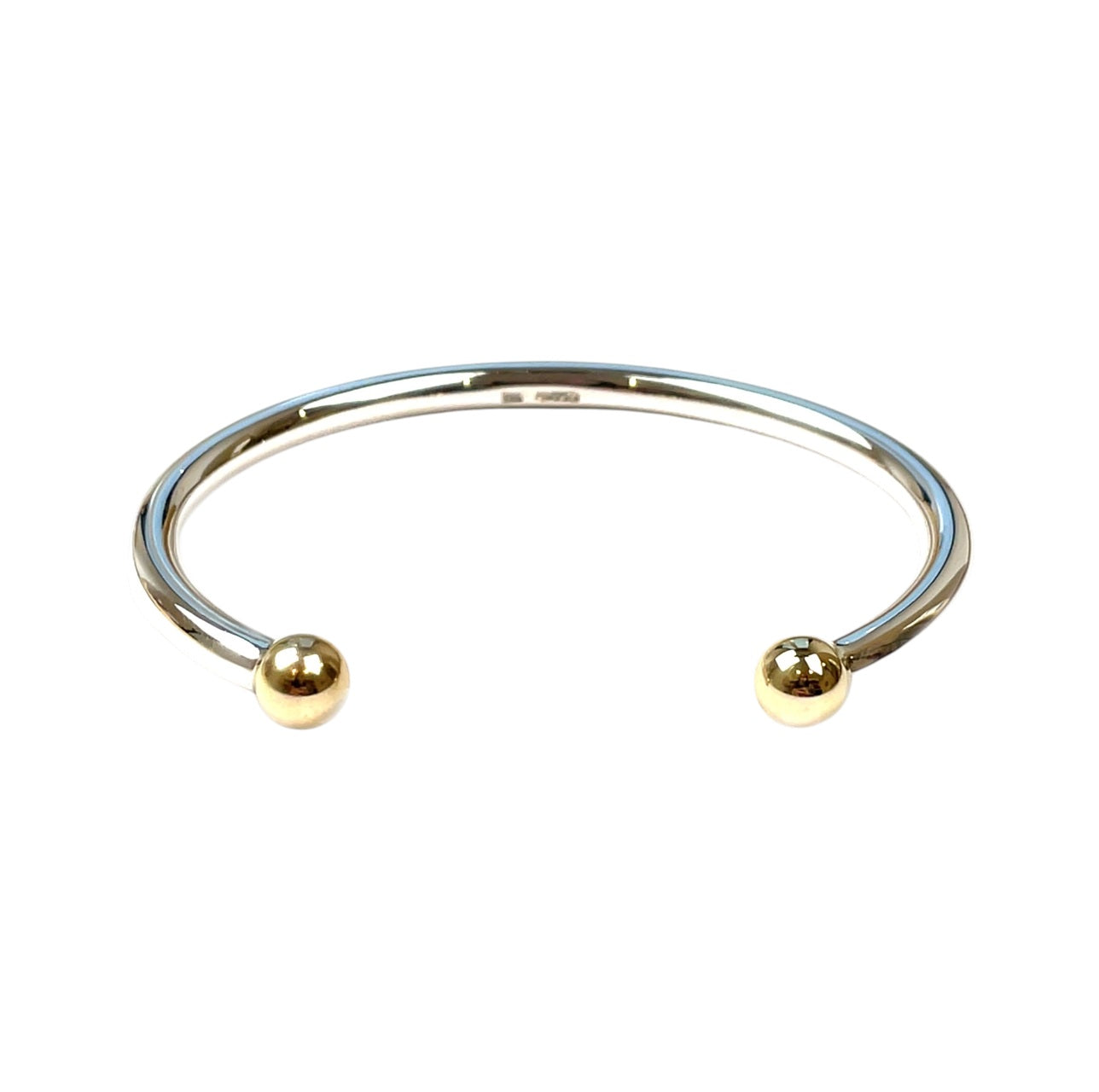 Silver & 9ct Yellow Gold Bead Ends Torque Bangle