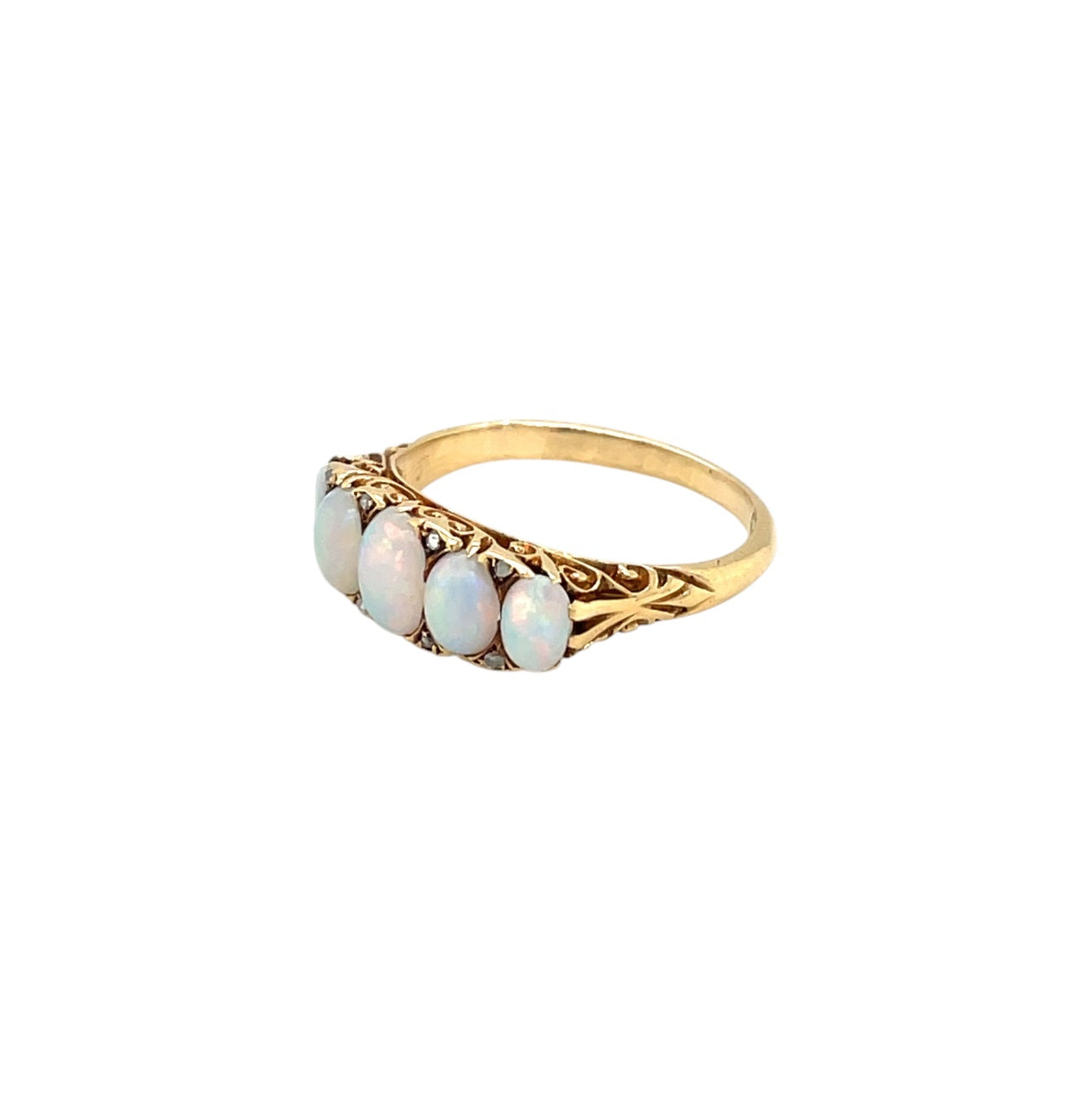 18ct Yellow Gold Opal Carved Half-Hoop Five-Stone Ring (O)