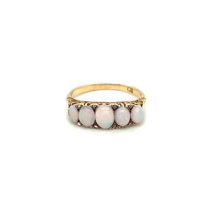 18ct Yellow Gold Opal Carved Half-Hoop Five-Stone Ring