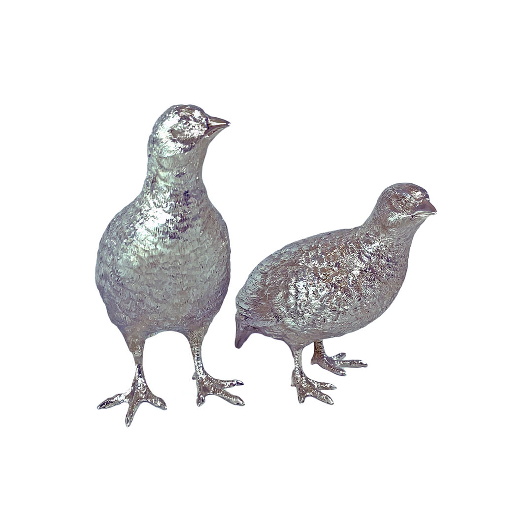 Solid Silver Pair of Partridges