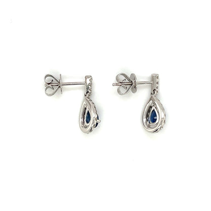 18 Carat White Gold Sapphire 1.03 Carat/Diamond 0.47 Carat Drop Earrings