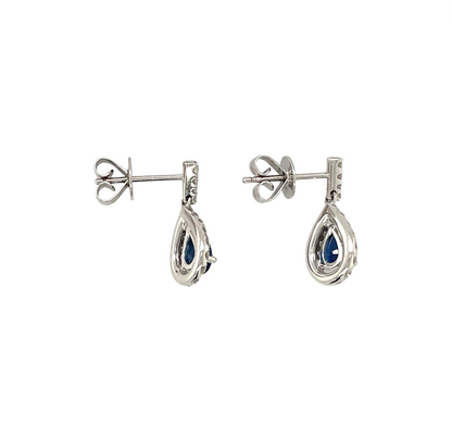 18ct White Gold Sapphire & Diamond Cluster Drop Earrings