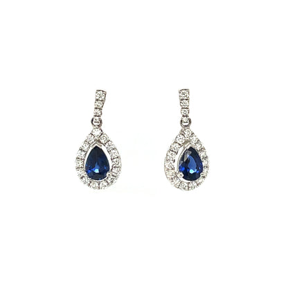 18 Carat White Gold Sapphire 1.03 Carat/Diamond 0.47 Carat Drop Earrings