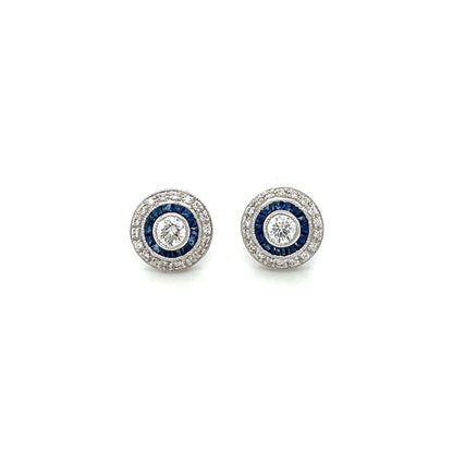 18ct White Gold Sapphire & Diamond Target Stud Earrings