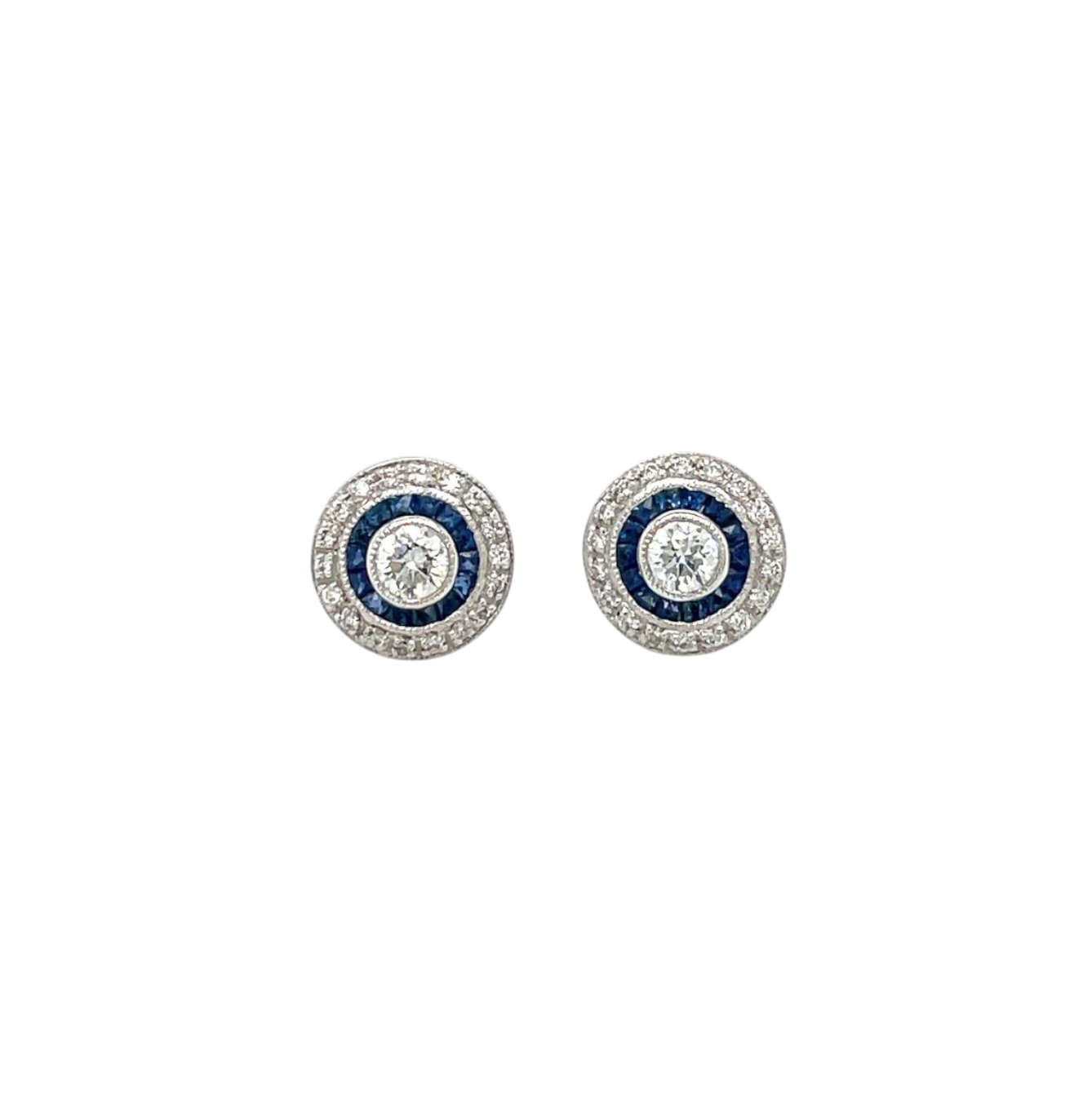 18ct White Gold Sapphire & Diamond Target Stud Earrings