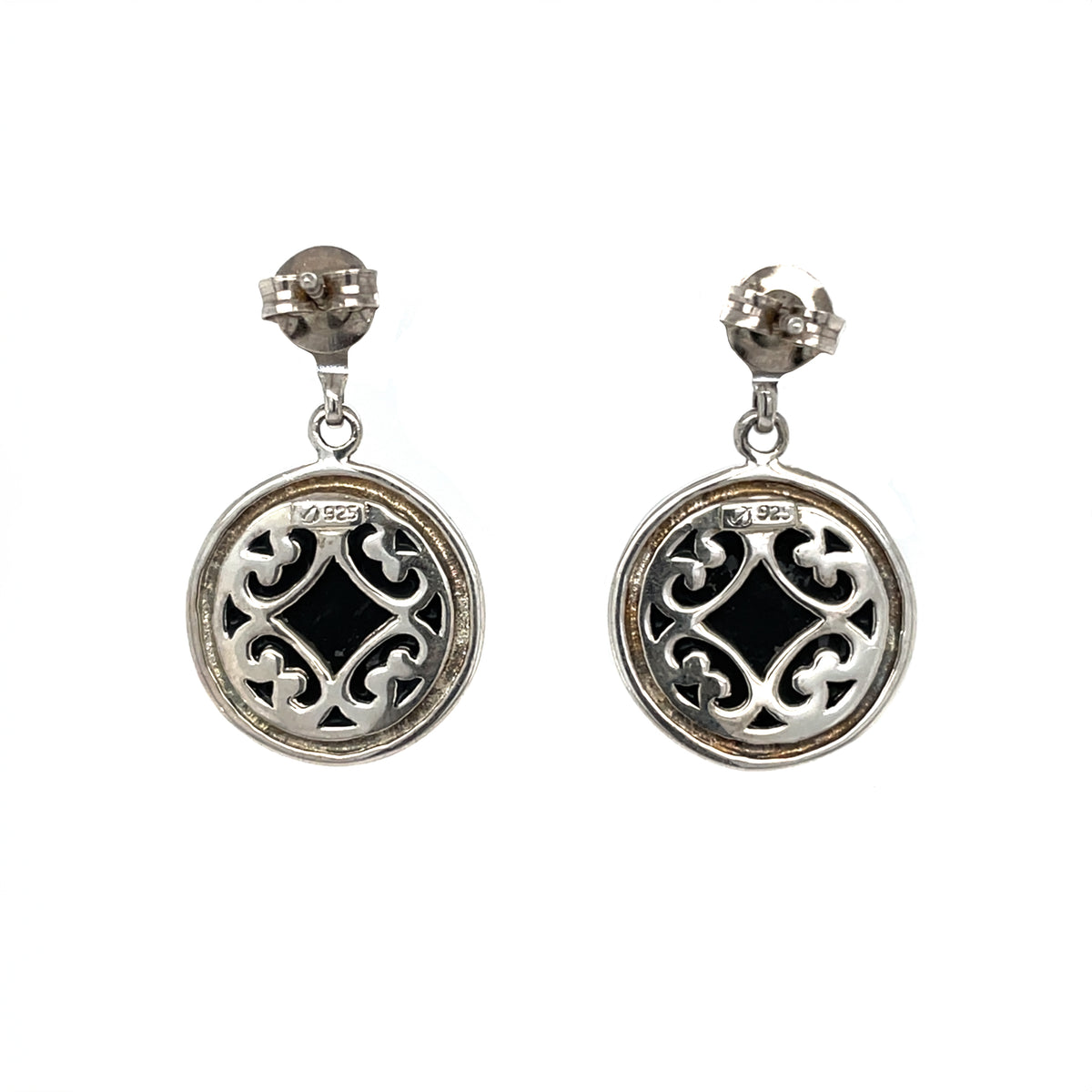 Silver Onyx & Marcasite Drop Earrings