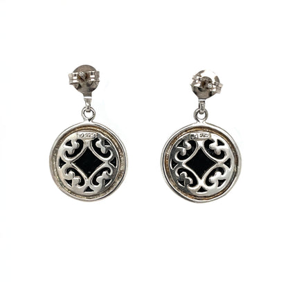 Silver Onyx & Marcasite Drop Earrings