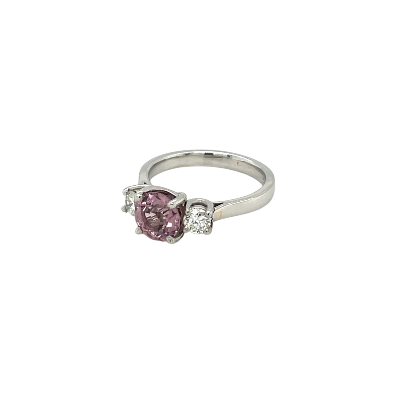 Platinum Diamond & Kunzite Three Stone Ring (K1/2)