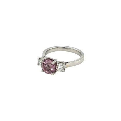 Platinum Diamond & Kunzite Three Stone Ring (K1/2)