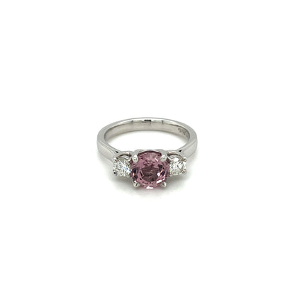 Platinum Diamond & Kunzite Three Stone Ring