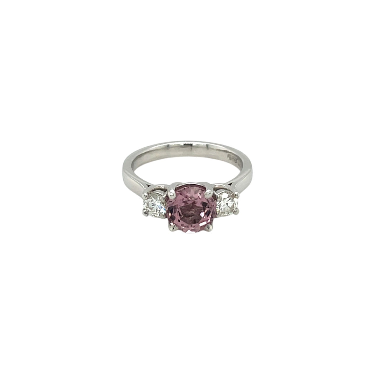 Platinum Diamond & Kunzite Three Stone Ring (K1/2)