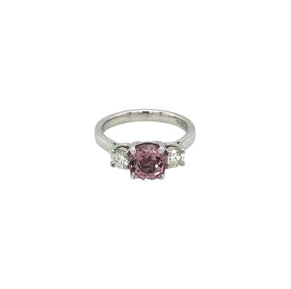 Platinum Diamond & Kunzite Three Stone Ring (K1/2)