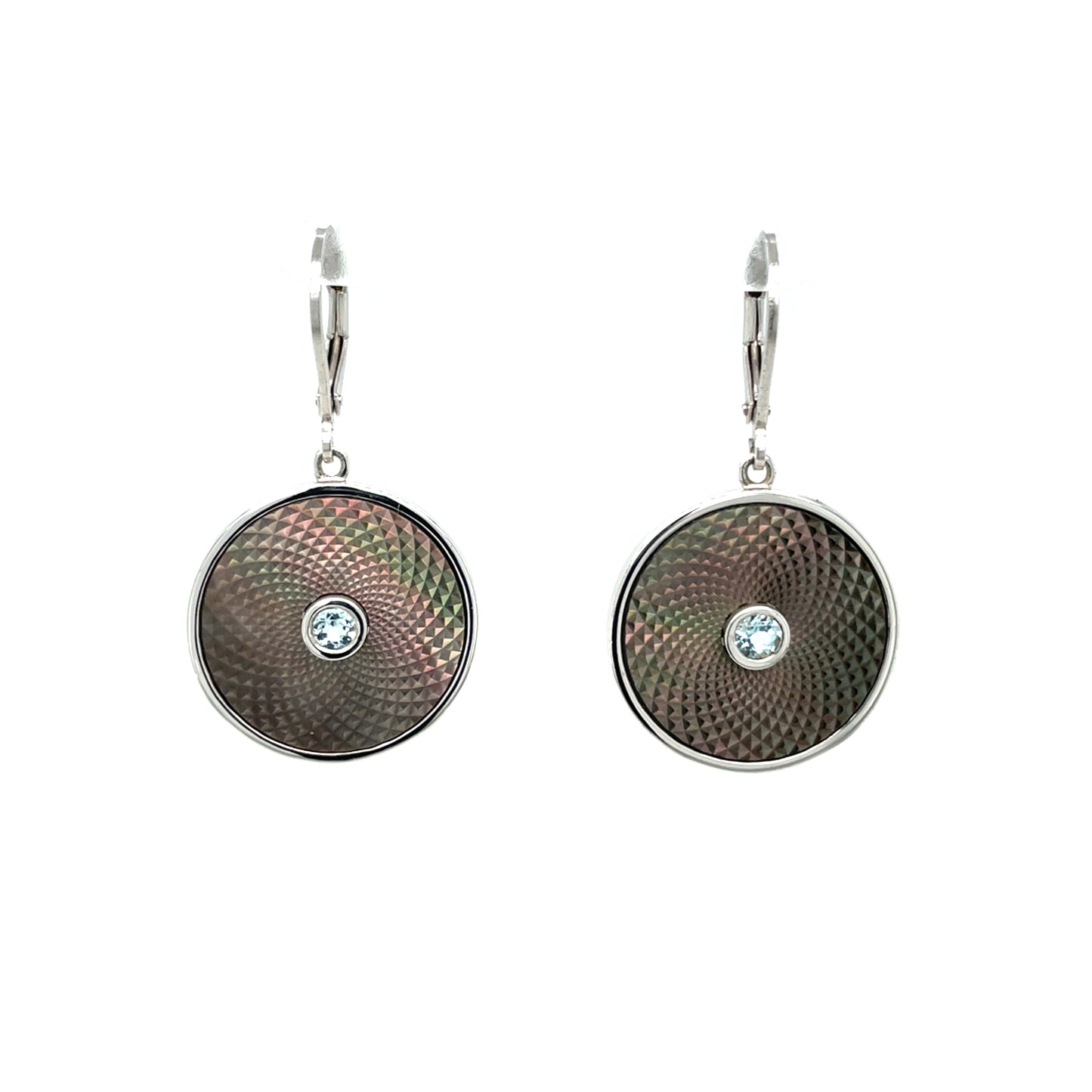 Silver Deakin & Francis Mother of Pearl & Aquamarine Drop Earrings
