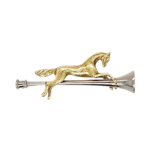 18ct Yellow & White Gold Horse & Horn Brooch