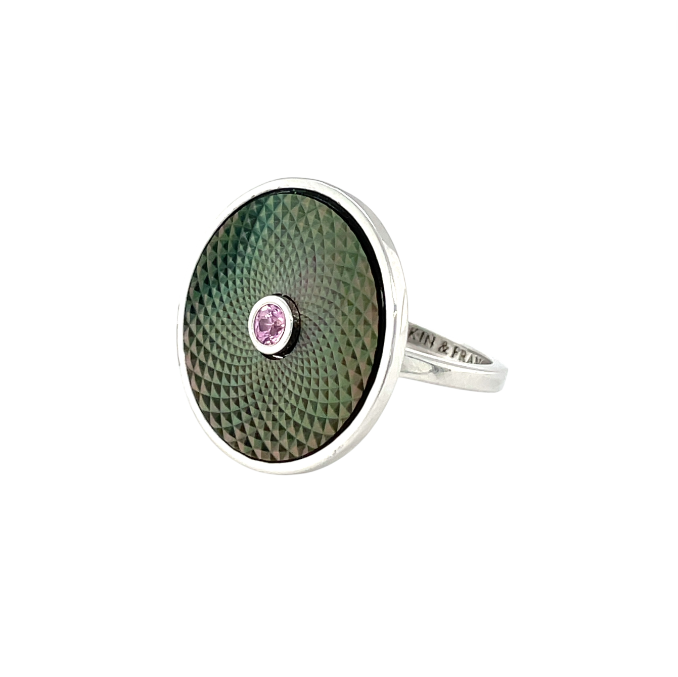 Silver Deakin & Francis Mop & Pink Sapphire Dreamcatcher Ring (M1/2)