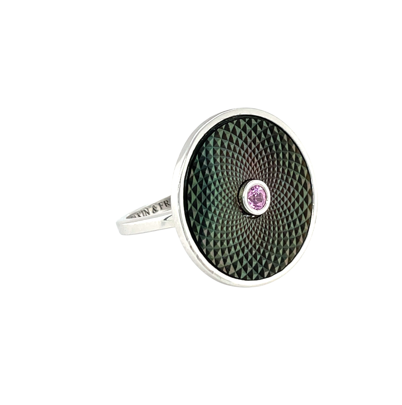 Silver Deakin & Francis Mop & Pink Sapphire Dreamcatcher Ring (M1/2)
