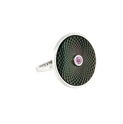 Silver Deakin & Francis Mop & Pink Sapphire Dreamcatcher Ring (M1/2)