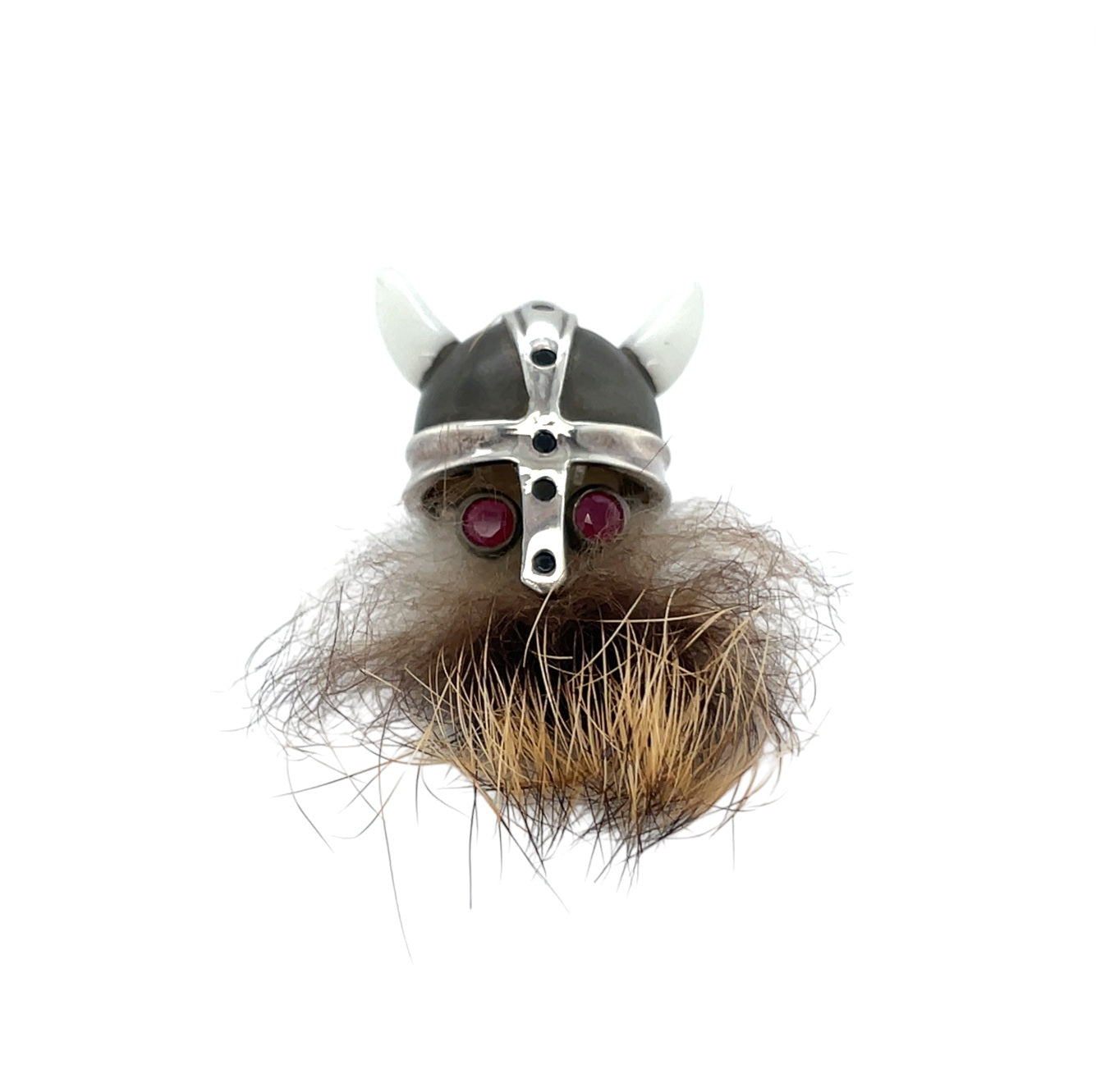Silver & Ruby Viking Head Lapel Pin