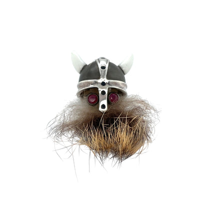 Silver & Ruby Viking Head Lapel Pin