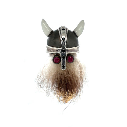 Silver & Ruby Viking Head Lapel Pin