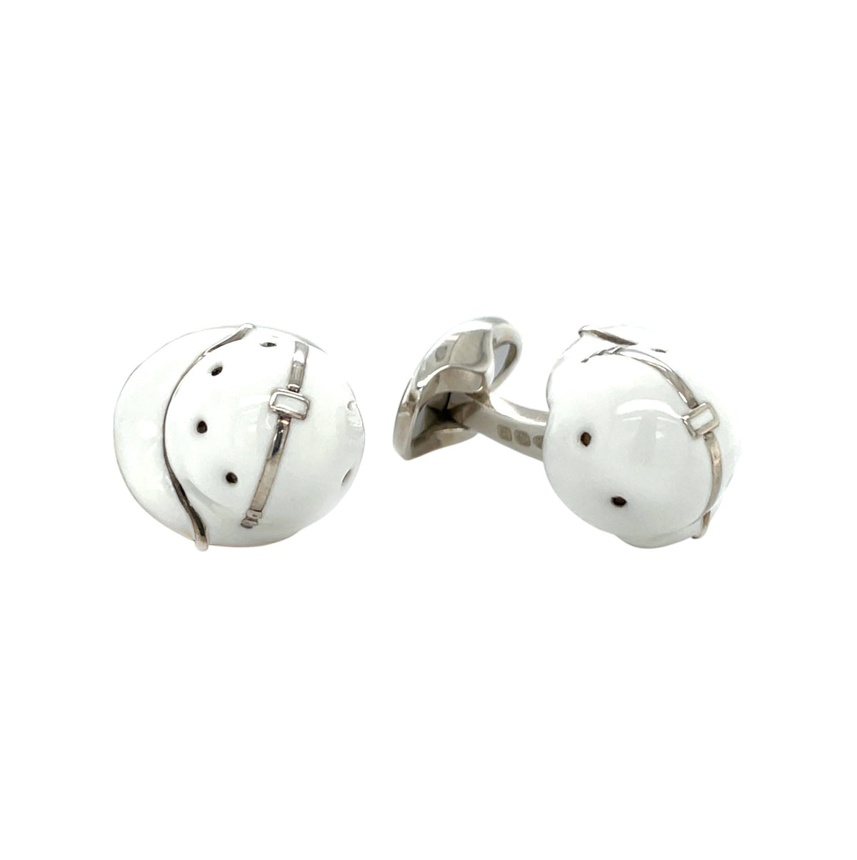 Silver & White Enamel Polo Helmet Bullet Back Cufflinks