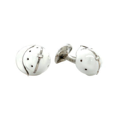 Silver & White Enamel Polo Helmet Bullet Back Cufflinks