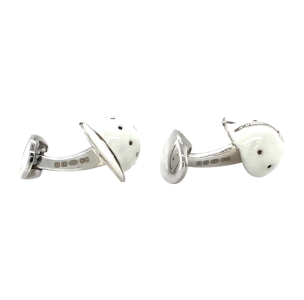 Silver & White Enamel Polo Helmet Bullet Back Cufflinks