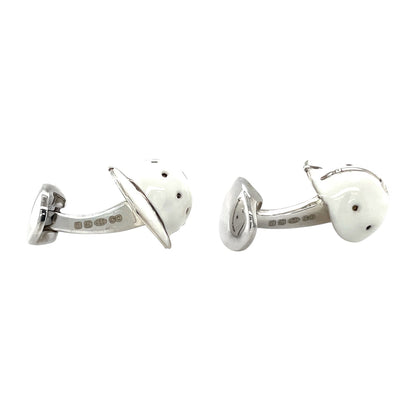 Silver & White Enamel Polo Helmet Bullet Back Cufflinks