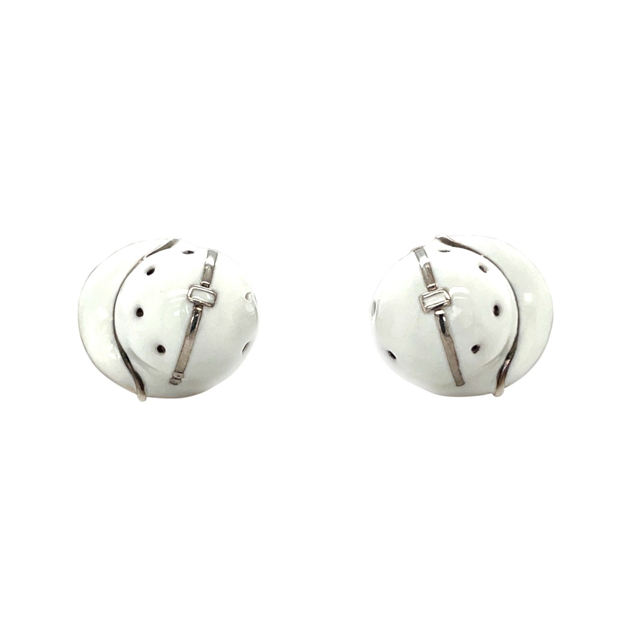 Silver & White Enamel Polo Helmet Bullet Back Cufflinks