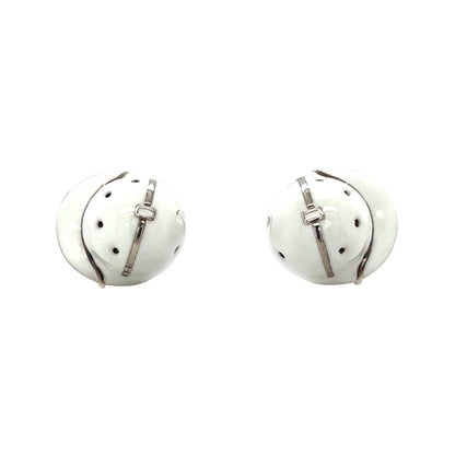 Silver & White Enamel Polo Helmet Bullet Back Cufflinks