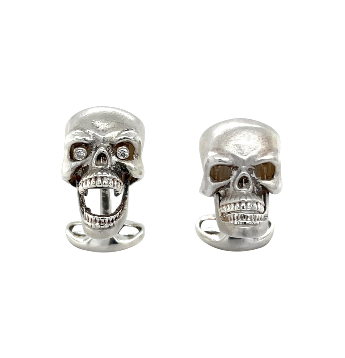 Silver & Diamond Skull Bullet Back Cufflinks
