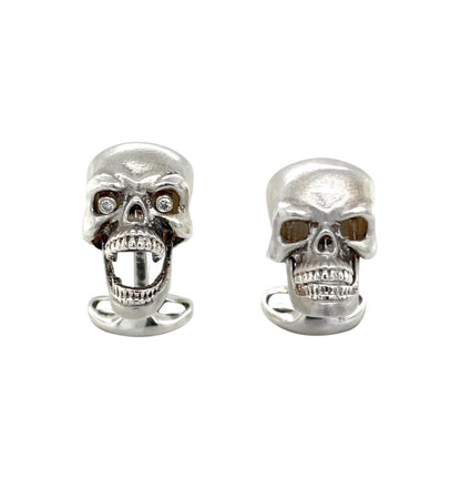 Silver & Diamond Skull Bullet Back Cufflinks