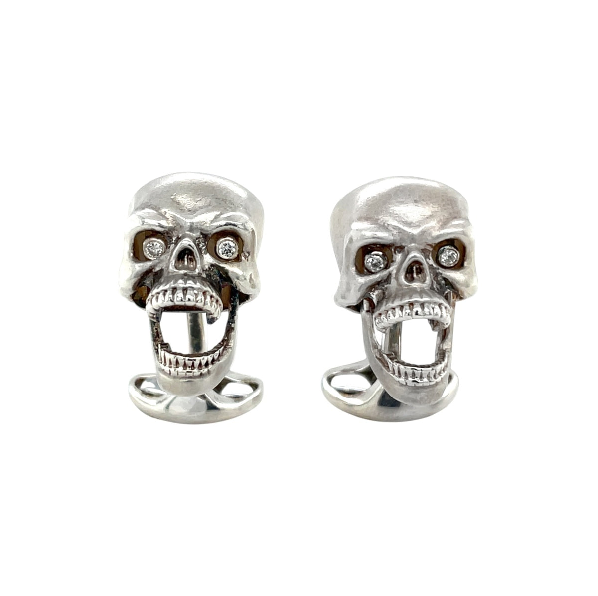 Silver & Diamond Skull Bullet Back Cufflinks