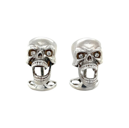 Silver & Diamond Skull Bullet Back Cufflinks
