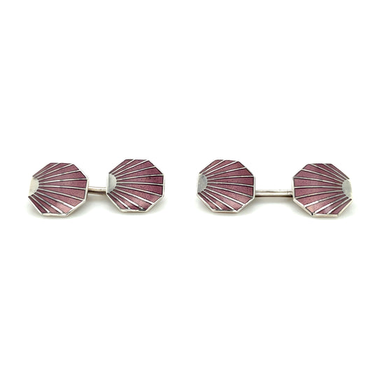 Silver & Lilac Enamel Octagonal Chain Cufflinks