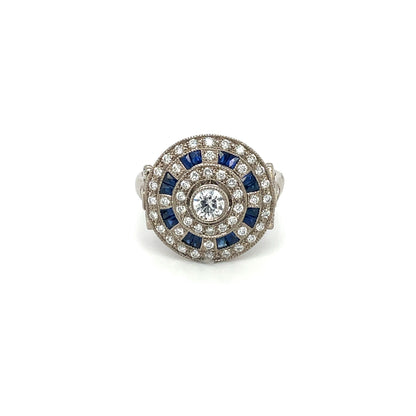 Edwardian Style White Gold Sapphire & Diamond Target Cluster Ring